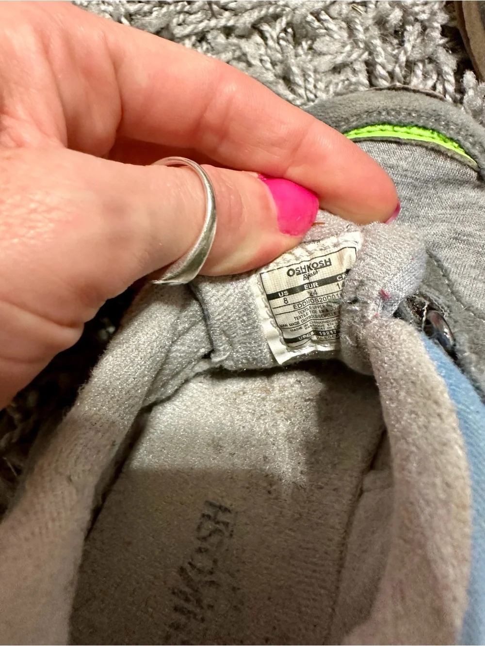 OshKosh B'gosh Gray and Blue Toddler Sneakers with Neon Green Accent